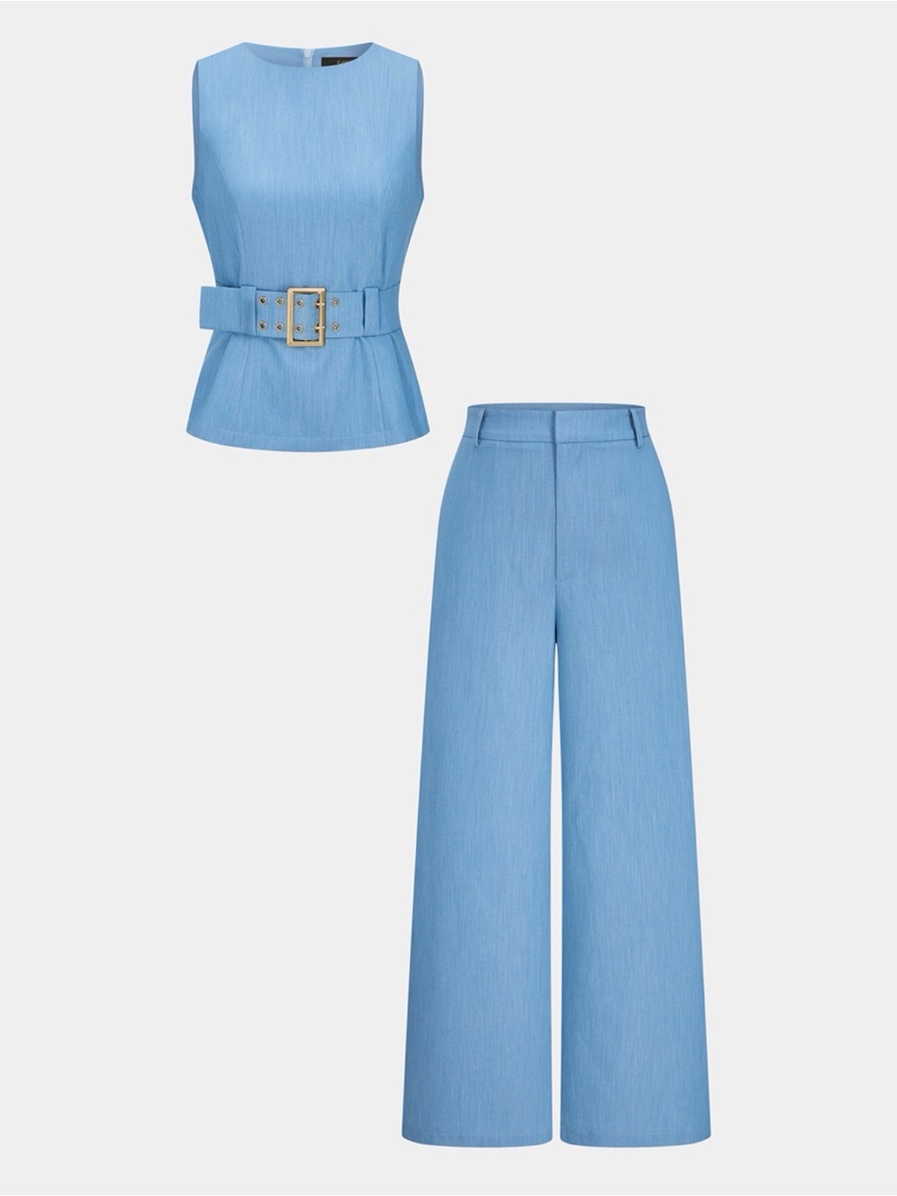 Commense Sleeveless Belted Top with Wide-Leg Pants Set